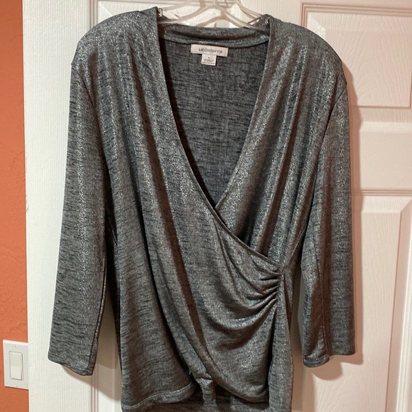 Liz Claiborne Tops - Liz Claiborne metallic gray long sleeved blouse.  Mint condition. Size Large .